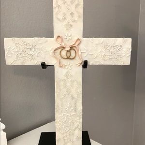 Brand New Ceramic Wedding Cross With Metal Stand